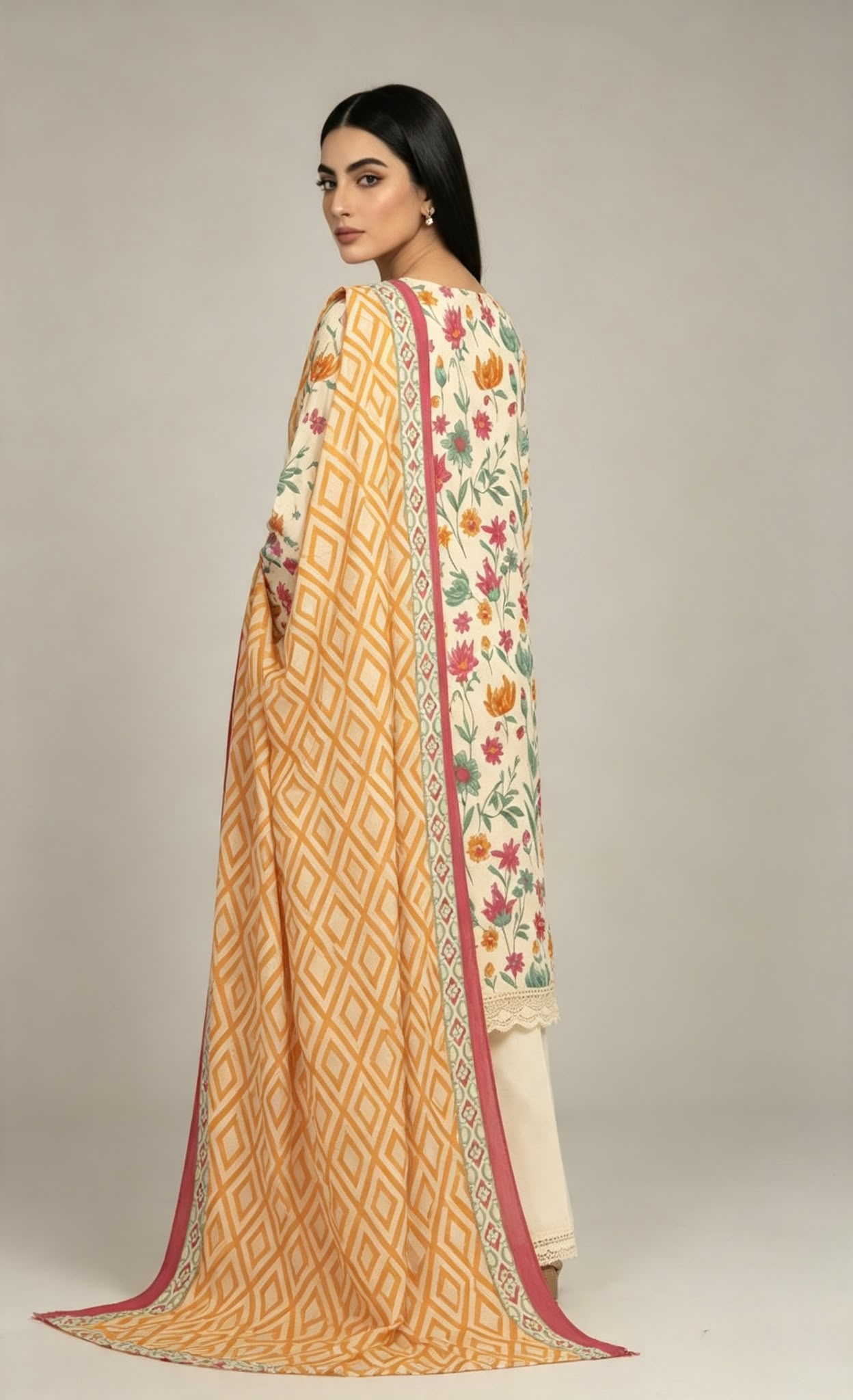 Sapphire 3-Piece Stitched Lawn Suit with Digital Printed Shirt, Dupatta & Plain Trousers - Image 2