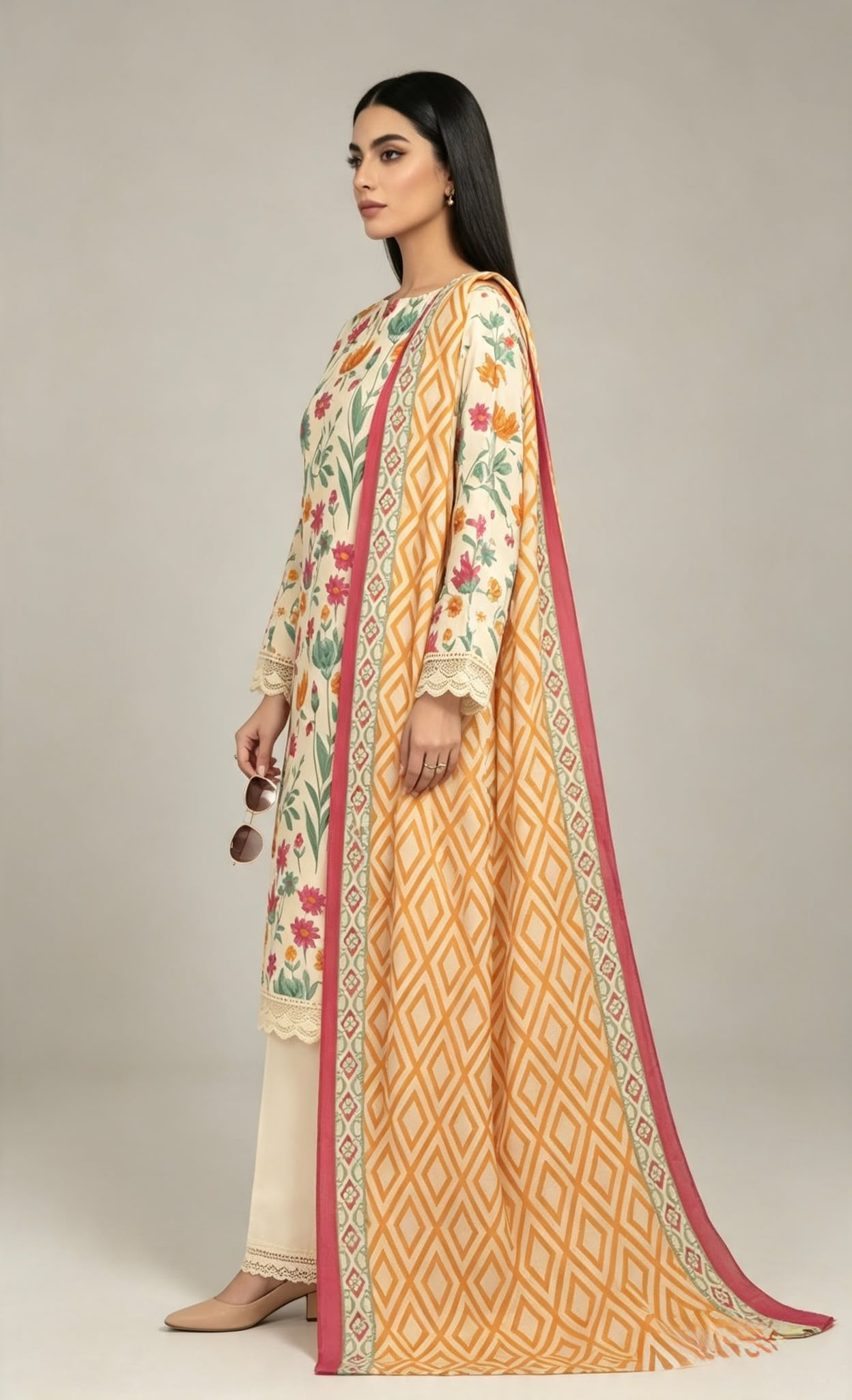 Sapphire 3-Piece Stitched Lawn Suit with Digital Printed Shirt, Dupatta & Plain Trousers - Image 3