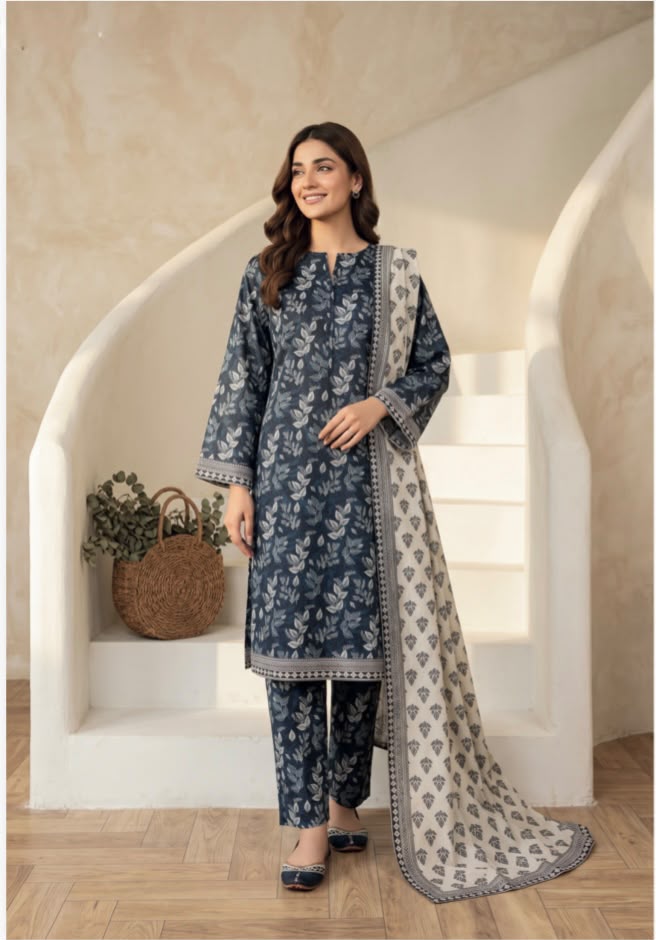 Tawakkal 3 Piece Lawn Suit with Contrast Dupatta