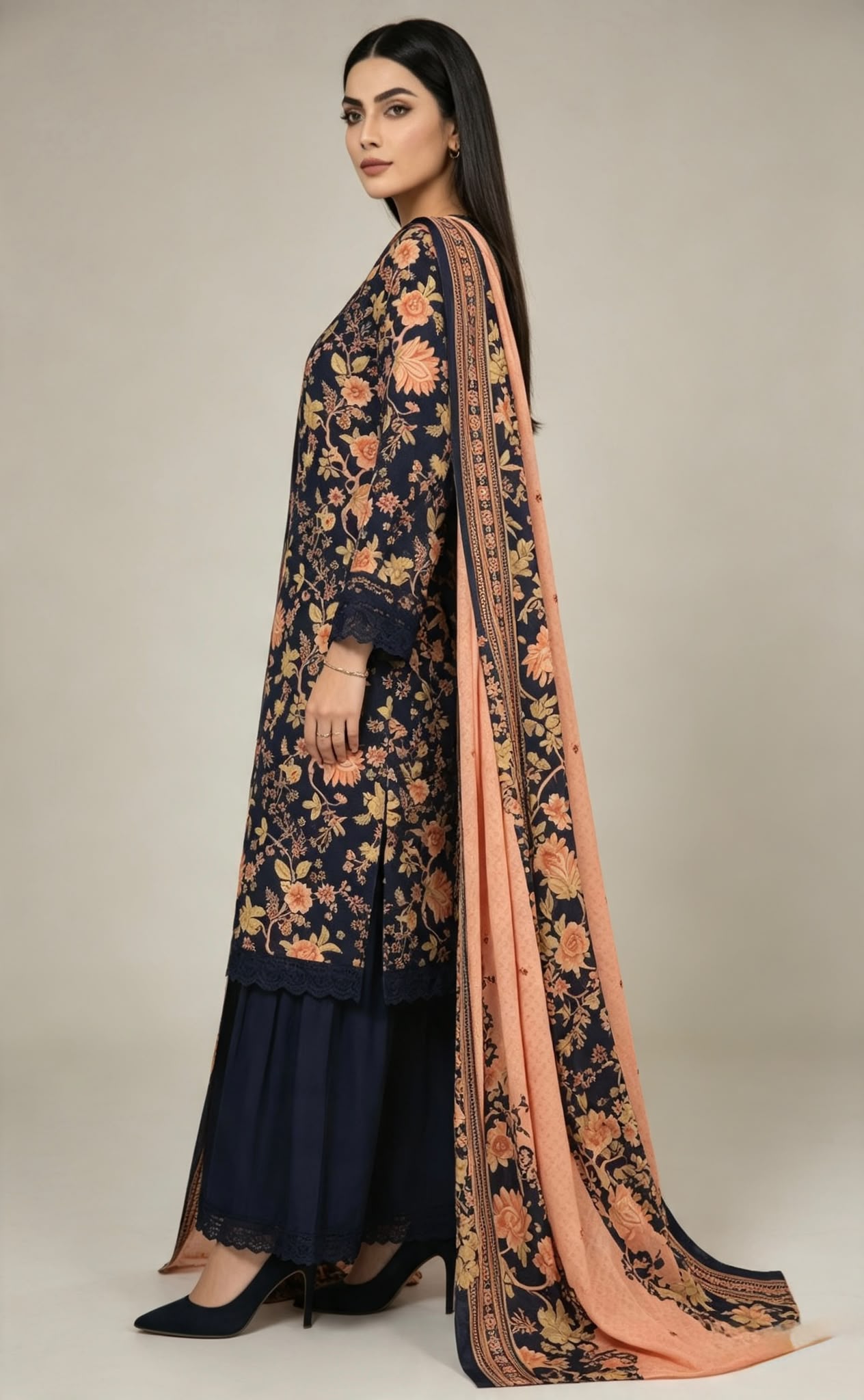 Sapphire 3-Piece Stitched Lawn Suit with Digital Printed Shirt, Dupatta & Plain Trousers - Image 3