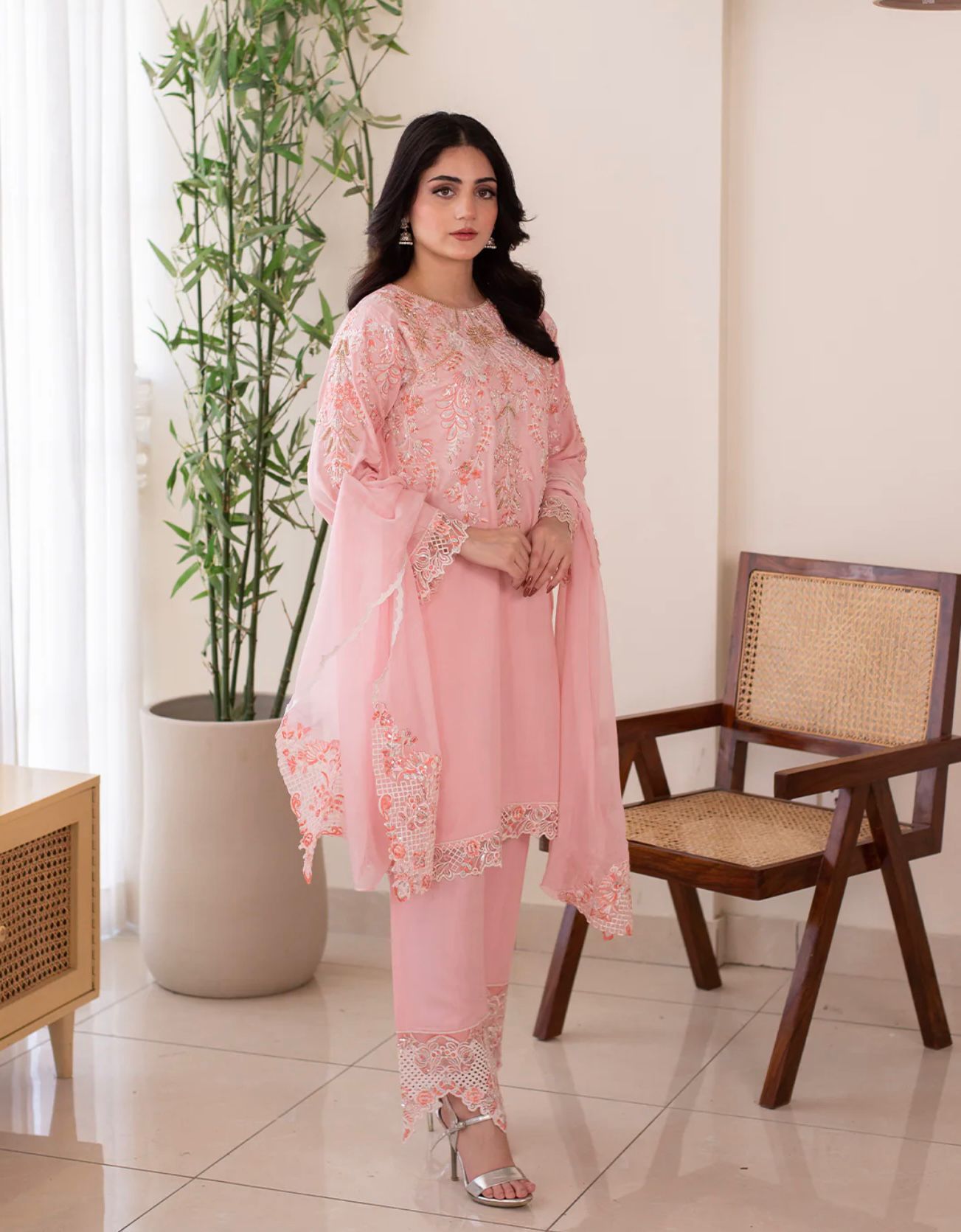 Eid Exclusive 3 Piece Premium Raw Silk Embroidered Dress