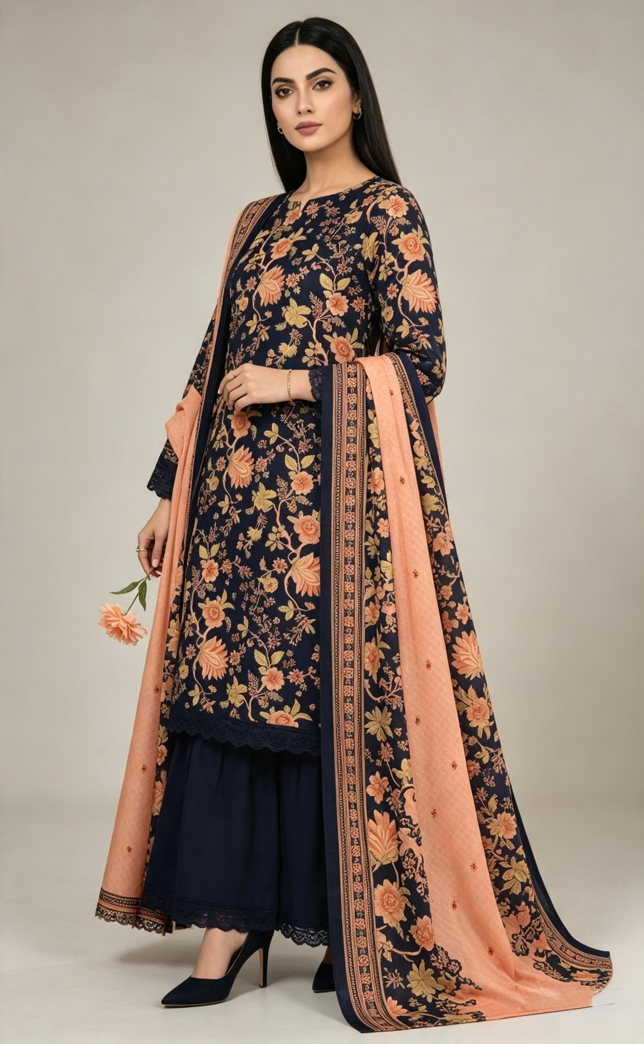 Sapphire 3-Piece Stitched Lawn Suit with Digital Printed Shirt, Dupatta & Plain Trousers - Image 4