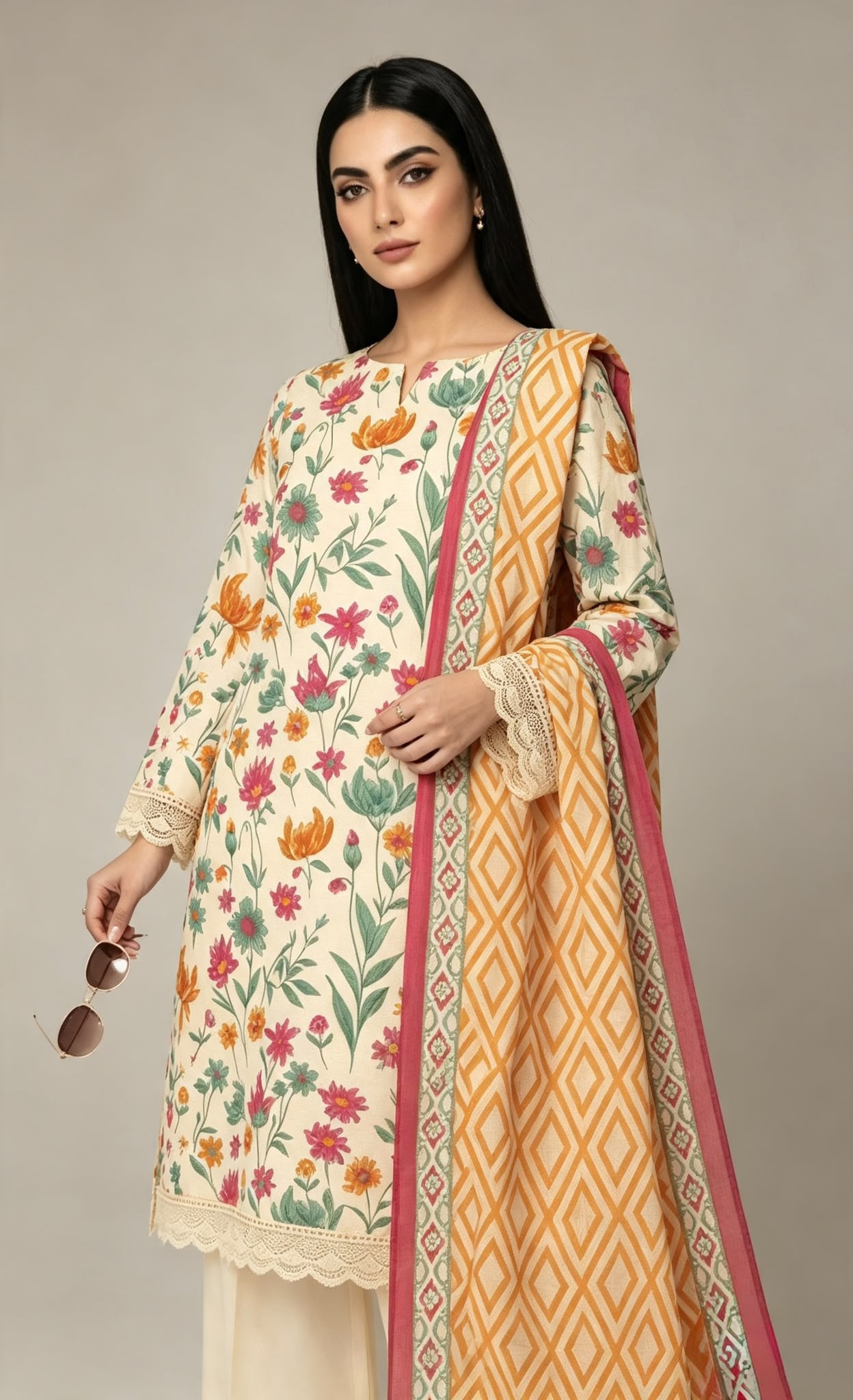 Sapphire 3-Piece Stitched Lawn Suit with Digital Printed Shirt, Dupatta & Plain Trousers - Image 4