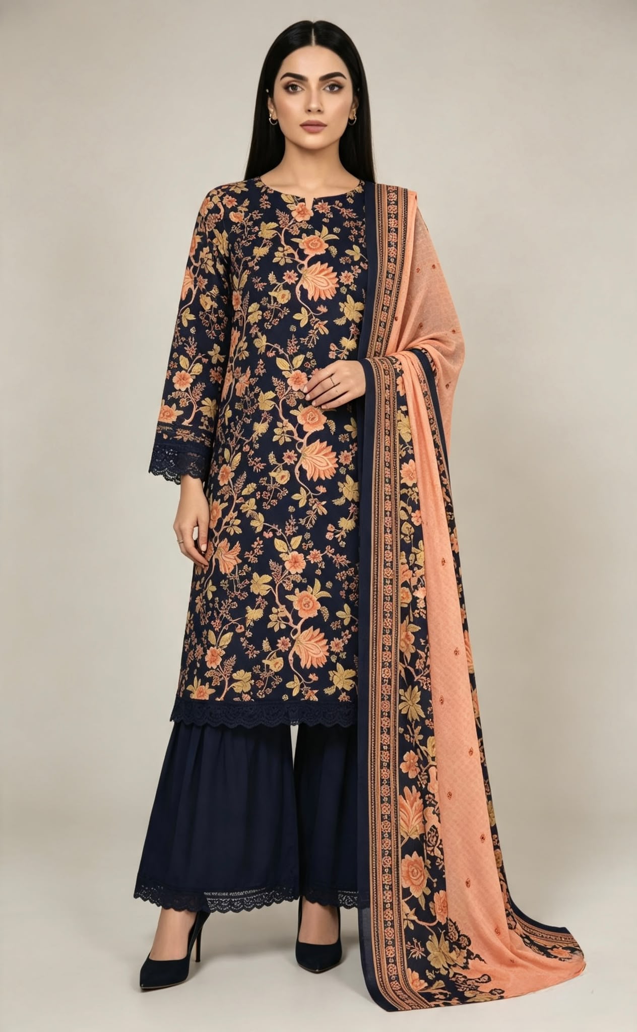 Sapphire 3-Piece Stitched Lawn Suit with Digital Printed Shirt, Dupatta & Plain Trousers - Image 5