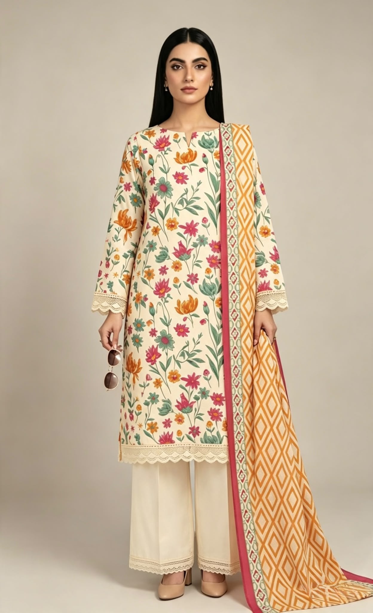Sapphire 3-Piece Stitched Lawn Suit with Digital Printed Shirt, Dupatta & Plain Trousers - Image 5