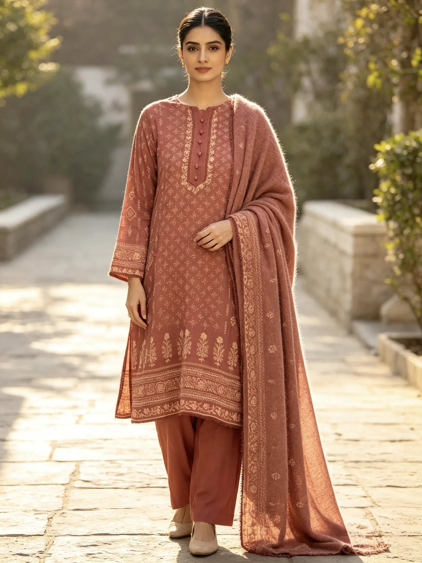 Peach Leather 3 Piece Winter Suit